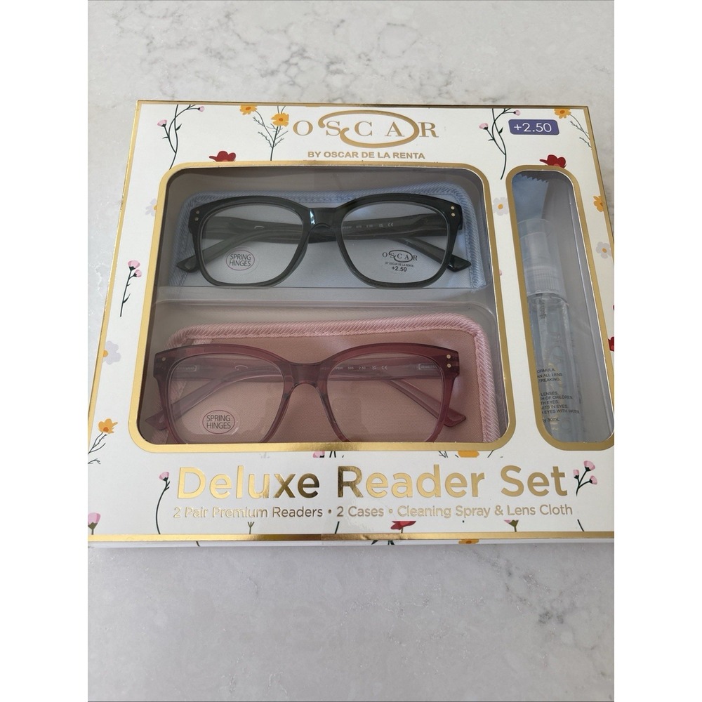 Oscar By Oscar De La Renta +2.50 2-Pairs Readers 2 Cases Lens Cleaner, Cloth